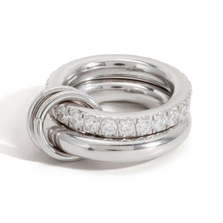 Interlocked Double Band Colorful Gem Ring, Waterproof Stackable Linked Ring For Women & Men