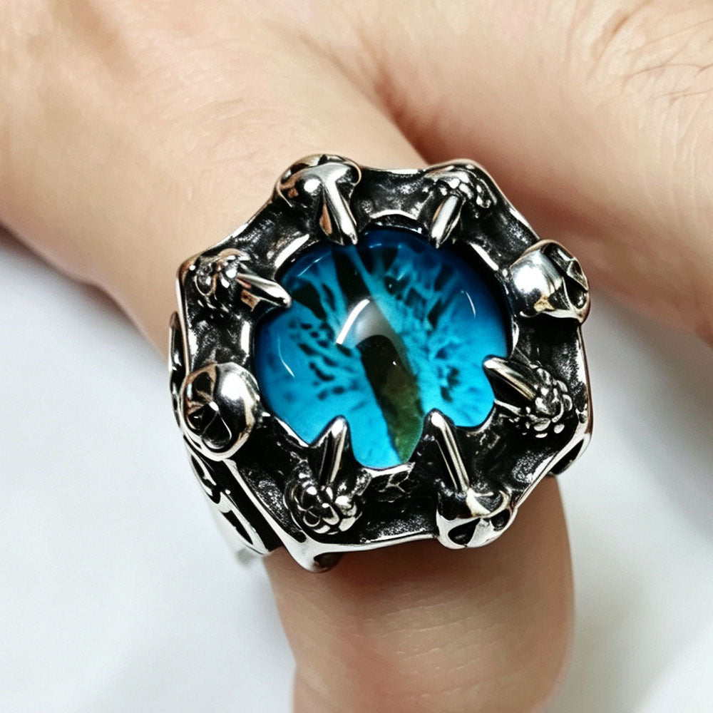 Gothic Dragon Eye Statement Ring, Vintage Claw Skull Design Biker Ring for Men Punk Jewelry