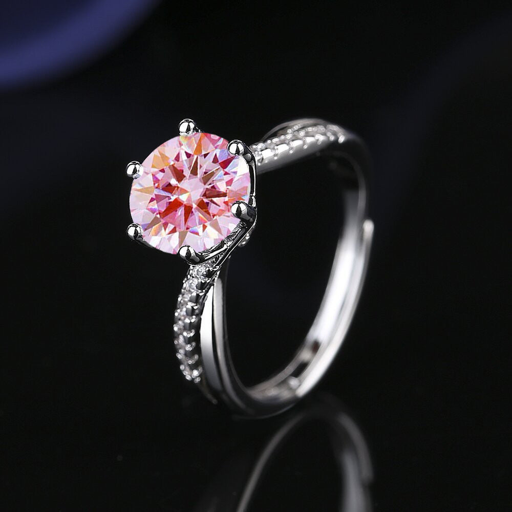 Adjustable Twist Band Round Stone Ring, Multi Color Choice Bridal Promise Statement Ring for Women