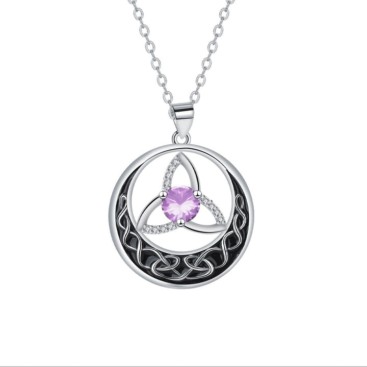 Celtic Trinity Knot Moon Pendant Necklace, S925 Silver, 12 Birthstone Color Options