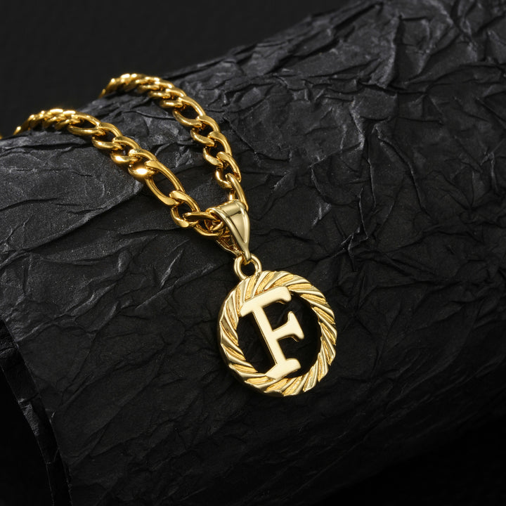 26 Initial Letter Necklace, Twisted Round Alphabet Pendant Figaro Chain for Men Women