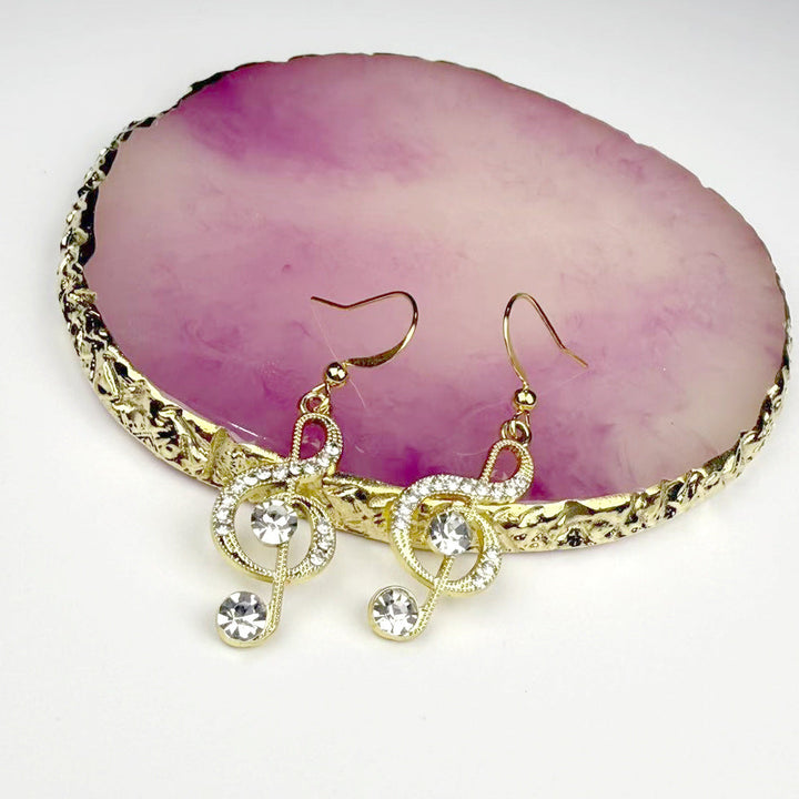 Treble Clef Diamond Jewelry Set, Music Note Dangle Earrings & Pendant Necklace, Music Lover Gift