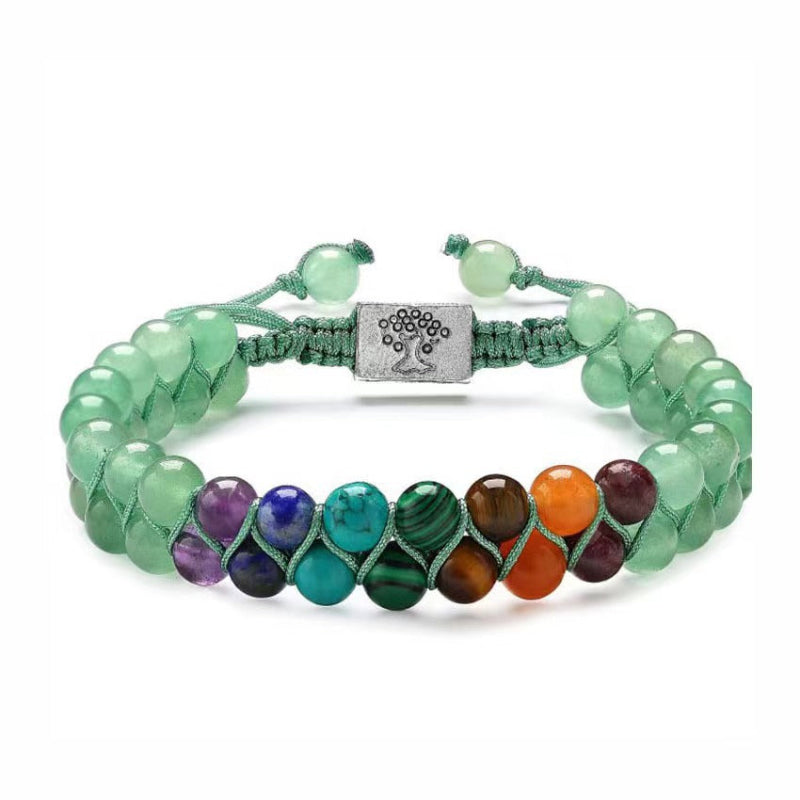 7 Chakra Double Layer Adjustable Braided Bracelet, Bohemian Raw Stone Bracelet Stackable Women Men Jewelry