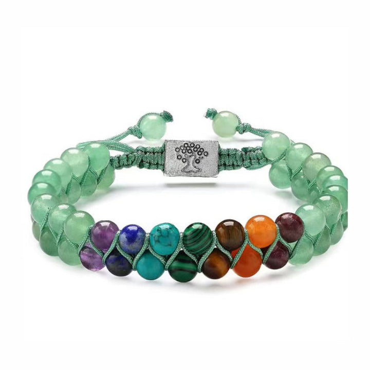 7 Chakra Double Layer Adjustable Braided Bracelet, Bohemian Raw Stone Bracelet Stackable Women Men Jewelry