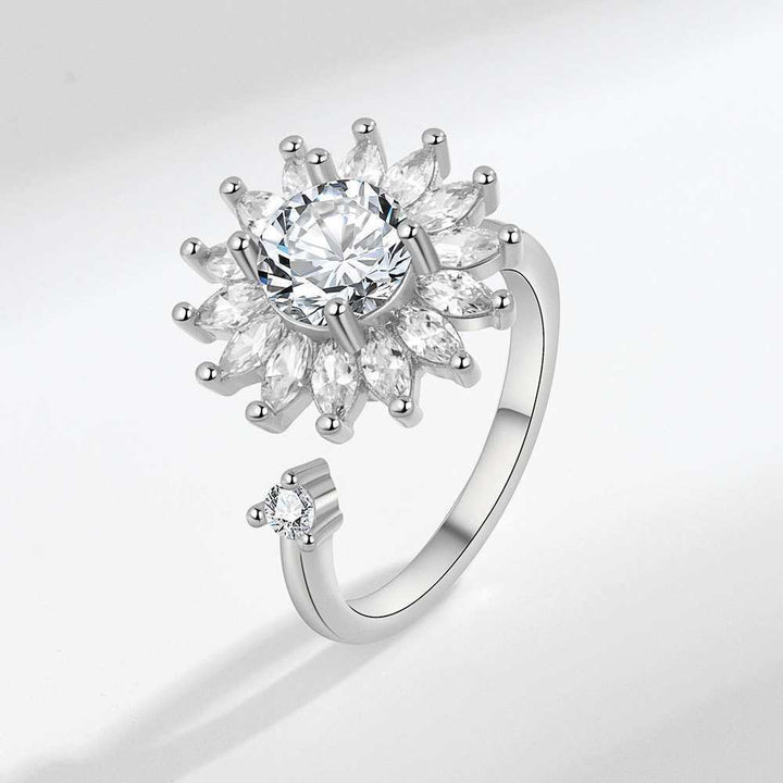 Rotatable Fidget Open Rings, Sunflower Star Moon Diamond Anxiety Relief Rings