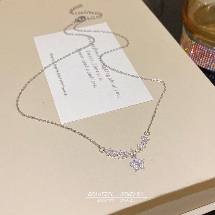 Dainty Starry Sky Pave Diamond Drop Choker, Minimalist Twinkling Star Collarbone Necklace For Women