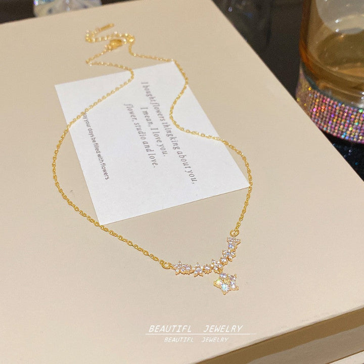 Dainty Starry Sky Pave Diamond Drop Choker, Minimalist Twinkling Star Collarbone Necklace For Women