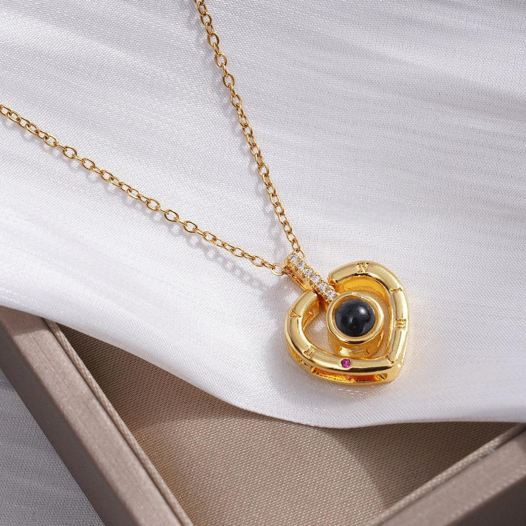 Heart Projection Pendant Necklace, 100 Languages I Love You Charm, Romantic Gift for Lover &amp; Women