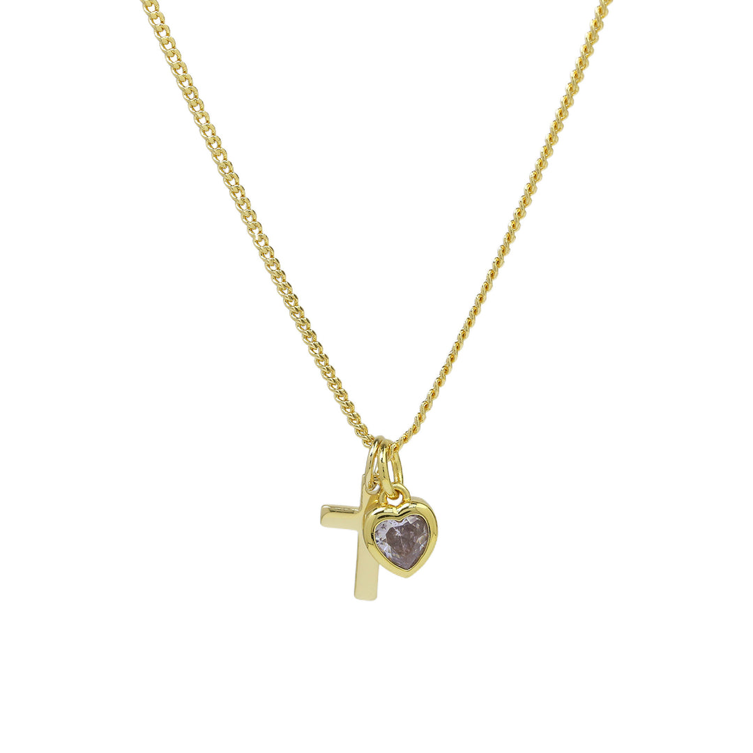 14K Cross Heart Birthstone Necklace, Ideal for Gifting and Everyday Daily Wear