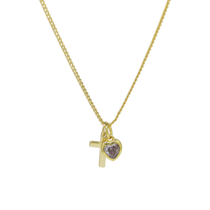 14K Cross Heart Birthstone Necklace, Ideal for Gifting and Everyday Daily Wear