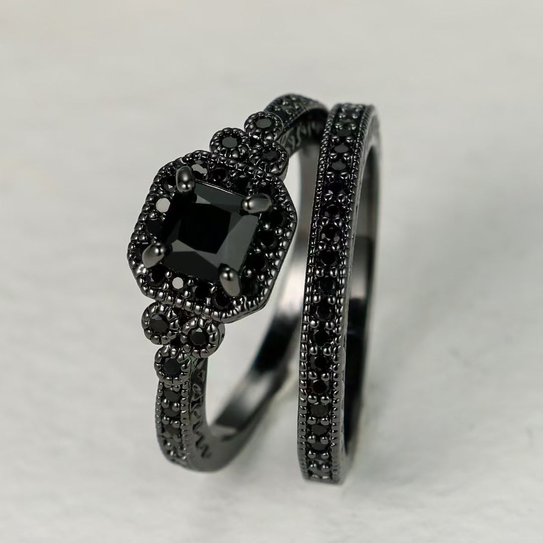 Vintage Halo Stackable Ring Set, Square Cut Diamond Matching Wedding Band Rings for Women