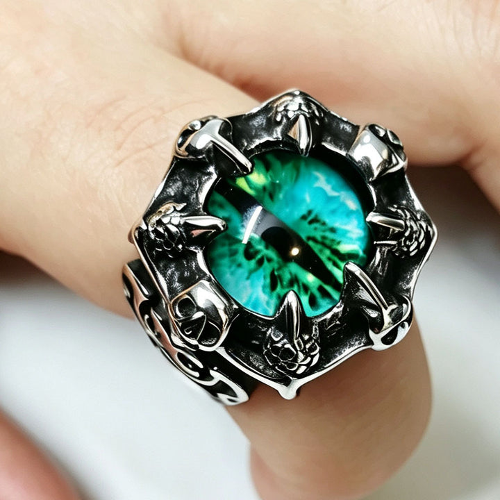 Gothic Dragon Eye Statement Ring, Vintage Claw Skull Design Biker Ring for Men Punk Jewelry
