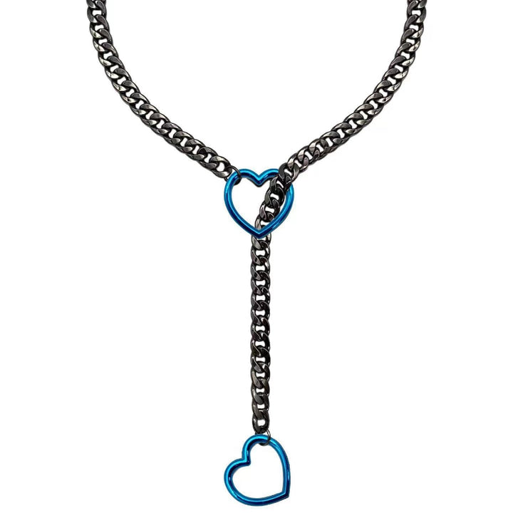 Variant Y-Drop Heart Cuban Chain Choker, Edgy Street Romantic Statement Necklace