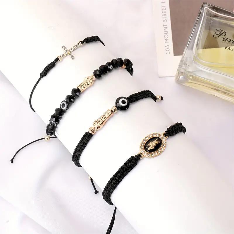 Personalized Virgin Mary Cross With Evil Eye Adjustable Bracelet, Braided Charm Bracelet