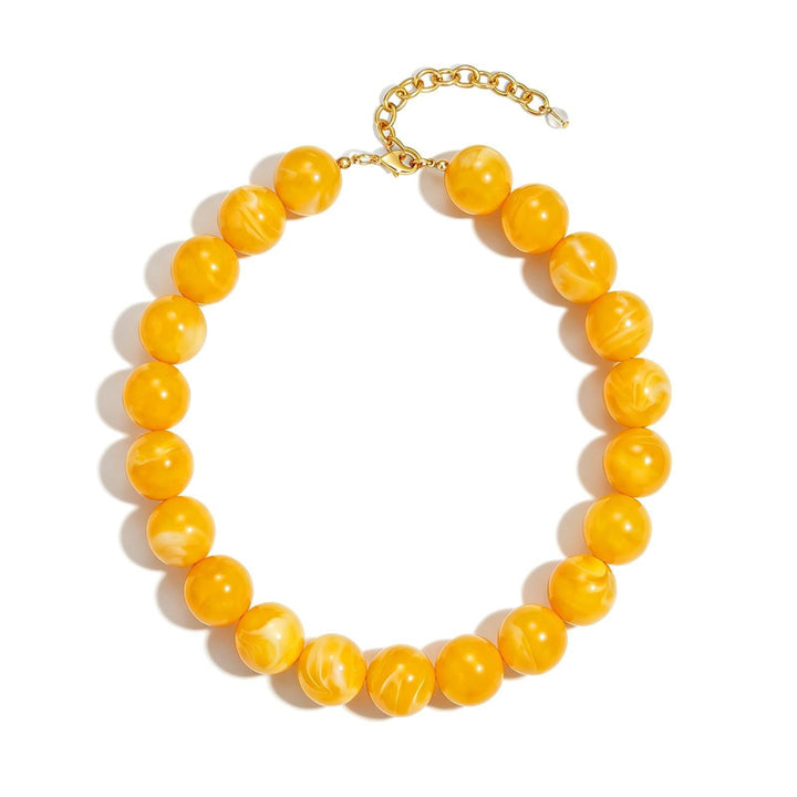 Marbled Resin Round Bead Choker Necklace, Adjustable Gold Chain Bold Statement Summer Women Collar Jewelry