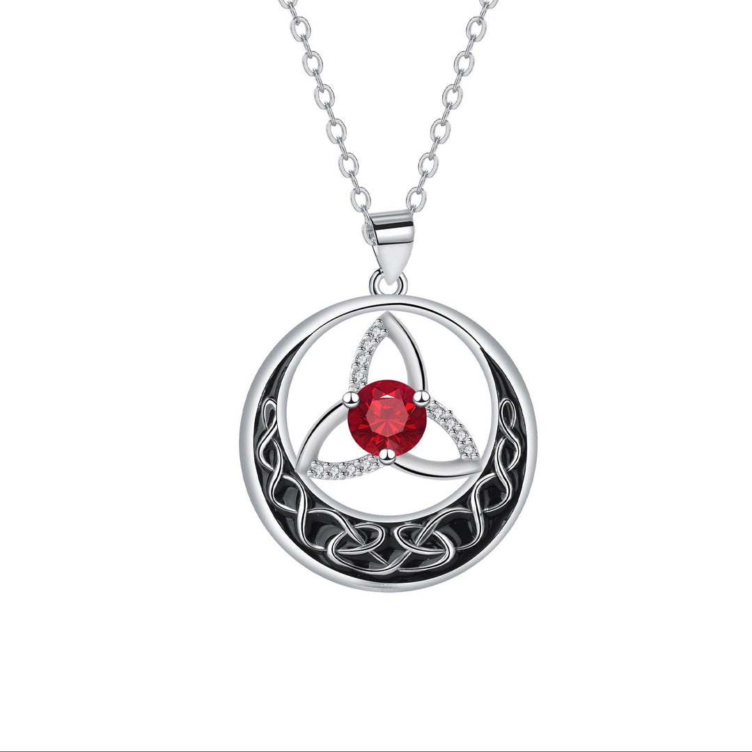 Celtic Trinity Knot Moon Pendant Necklace, S925 Silver, 12 Birthstone Color Options