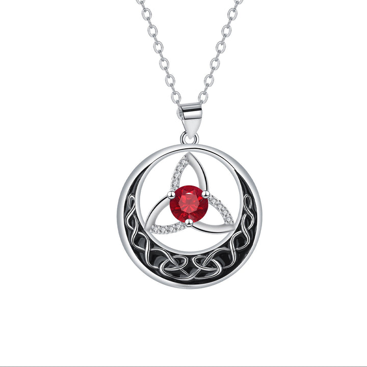 Celtic Trinity Knot Moon Pendant Necklace, S925 Silver, 12 Birthstone Color Options