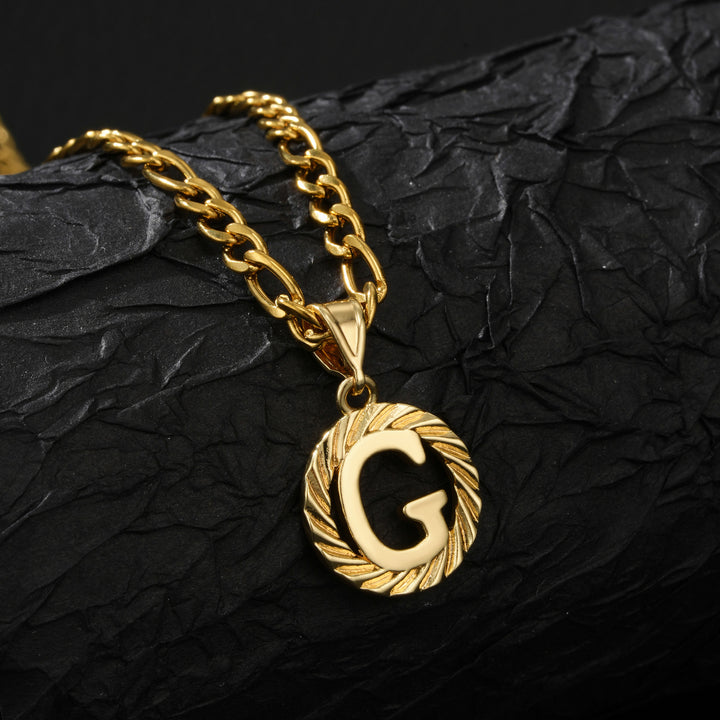26 Initial Letter Necklace, Twisted Round Alphabet Pendant Figaro Chain for Men Women