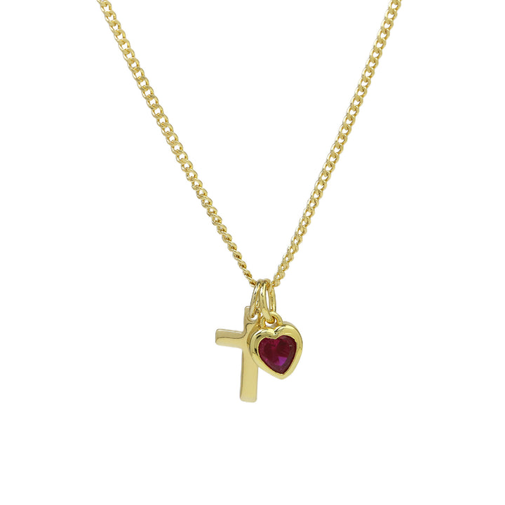 14K Cross Heart Birthstone Necklace, Ideal for Gifting and Everyday Daily Wear