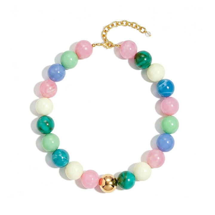 Marbled Resin Round Bead Choker Necklace, Adjustable Gold Chain Bold Statement Summer Women Collar Jewelry