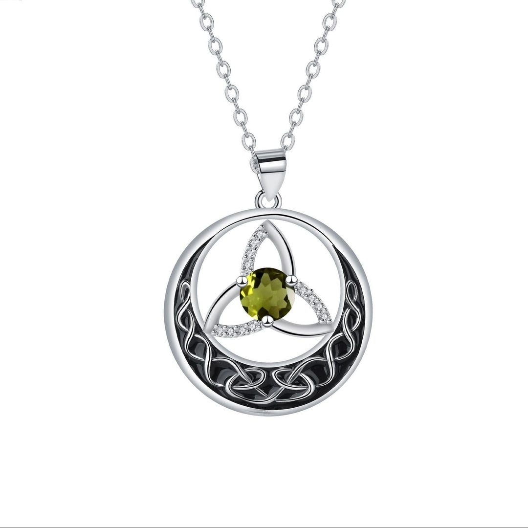 Celtic Trinity Knot Moon Pendant Necklace, S925 Silver, 12 Birthstone Color Options