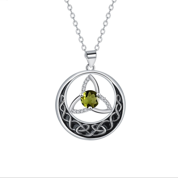 Celtic Trinity Knot Moon Pendant Necklace, S925 Silver, 12 Birthstone Color Options