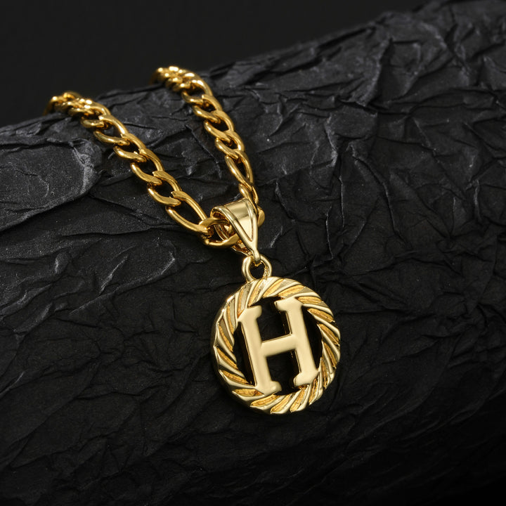 26 Initial Letter Necklace, Twisted Round Alphabet Pendant Figaro Chain for Men Women