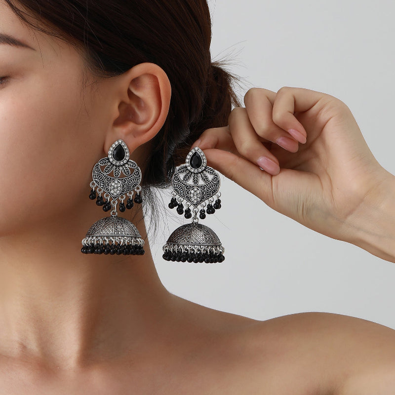 Openwork Retro Personalized Earrings, Bohemian Style Beaded Tassel Earrings for Women