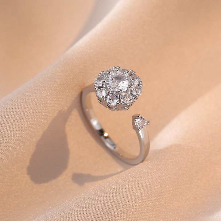 Rotatable Fidget Open Rings, Sunflower Star Moon Diamond Anxiety Relief Rings
