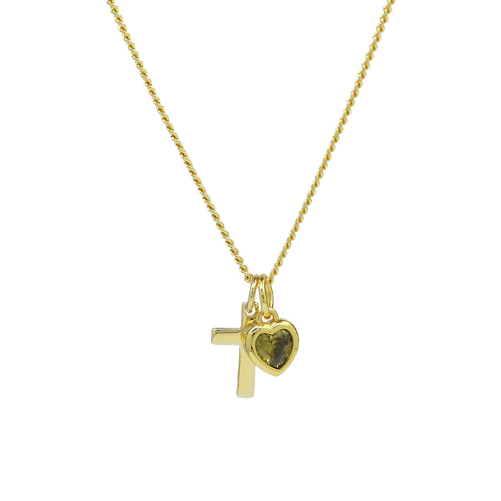 14K Cross Heart Birthstone Necklace, Ideal for Gifting and Everyday Daily Wear
