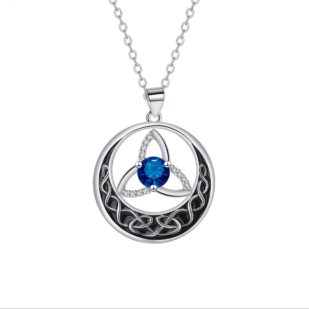 Celtic Trinity Knot Moon Pendant Necklace, S925 Silver, 12 Birthstone Color Options