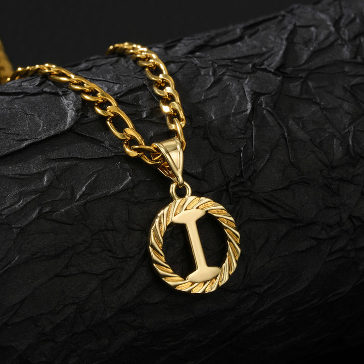26 Initial Letter Necklace, Twisted Round Alphabet Pendant Figaro Chain for Men Women