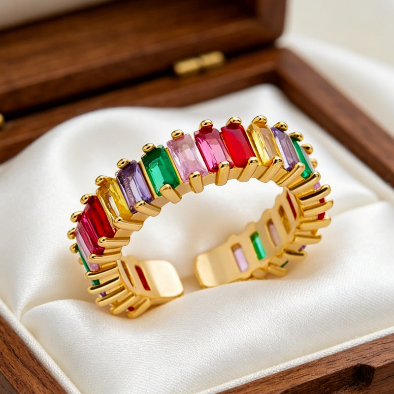 Vibrant Colorful Gemstone Open Adjustable Statement Rings for Women
