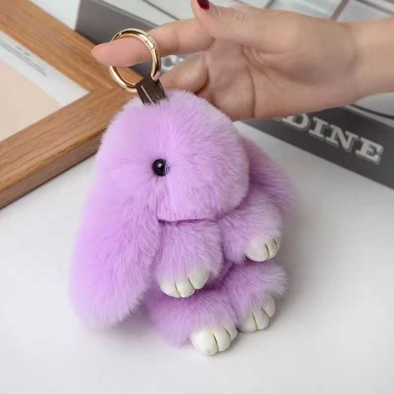 Cute Fluffy Bunny Keychain Charm, Soft Plush Rabbit Bag Pendant, Multi-color Accessory