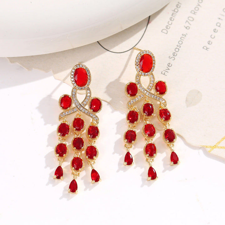 Long Tassel Halo Gemstone Drop Earrings Collection, Silver & Gold Tone Formal Statement Jewelry